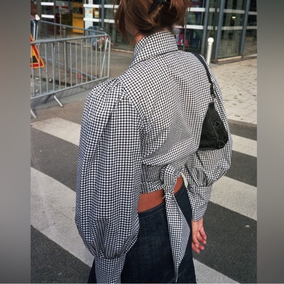 Maison Cleo Julie blouse red gingham top *small blemish* - Picture 16 of 16